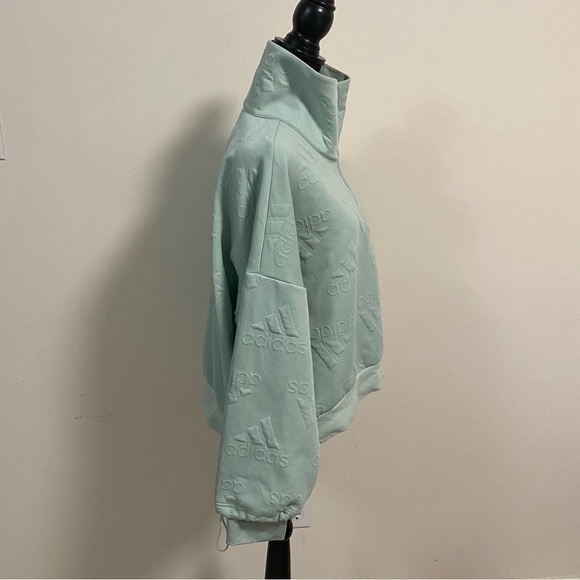 Adidas Sweater Women’s Size Large Green AEROREADY Jacquard Logo Zip Sweatshirt - Picture 4 of 16